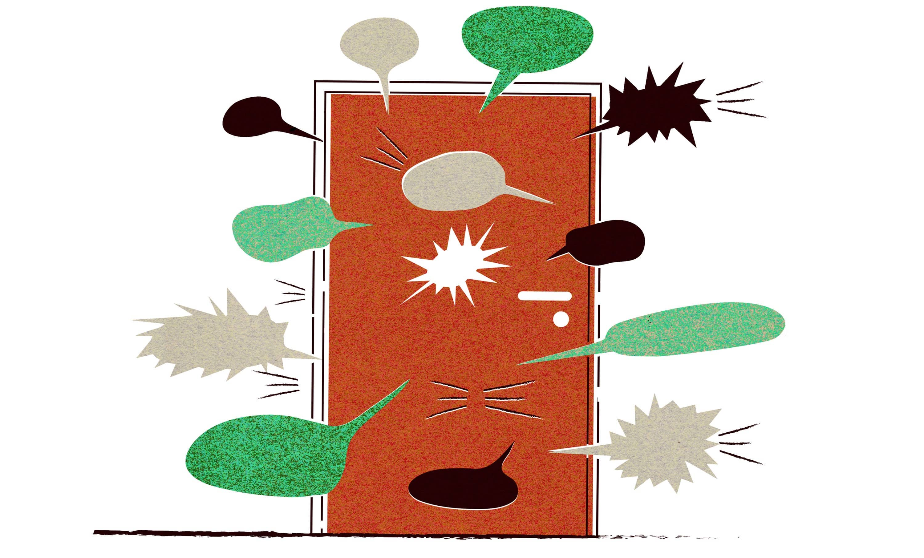 illustrasjon av dør med mye bråk bak