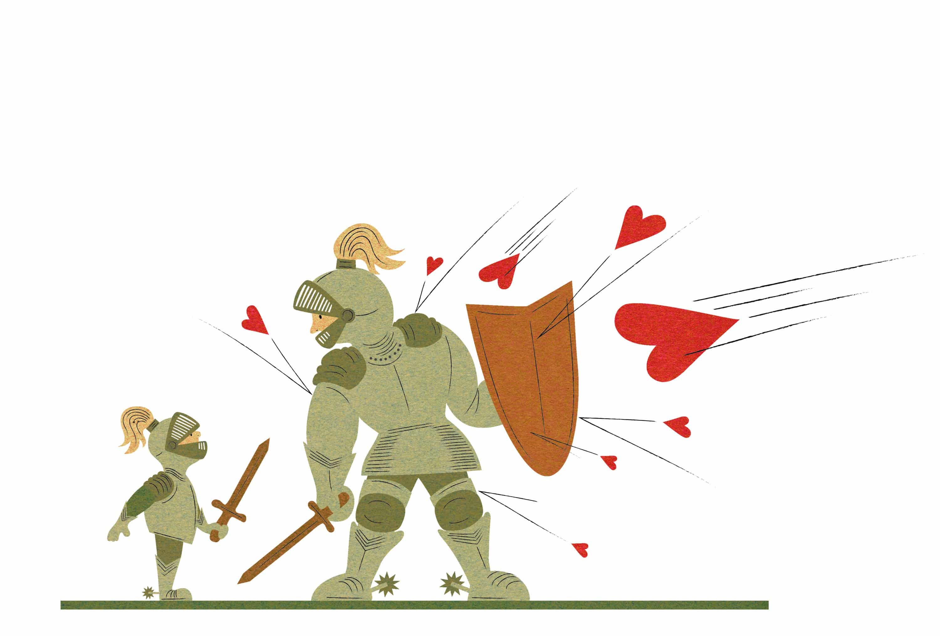 Illustrasjon av ridder som beskytter seg mot kjærlighet
