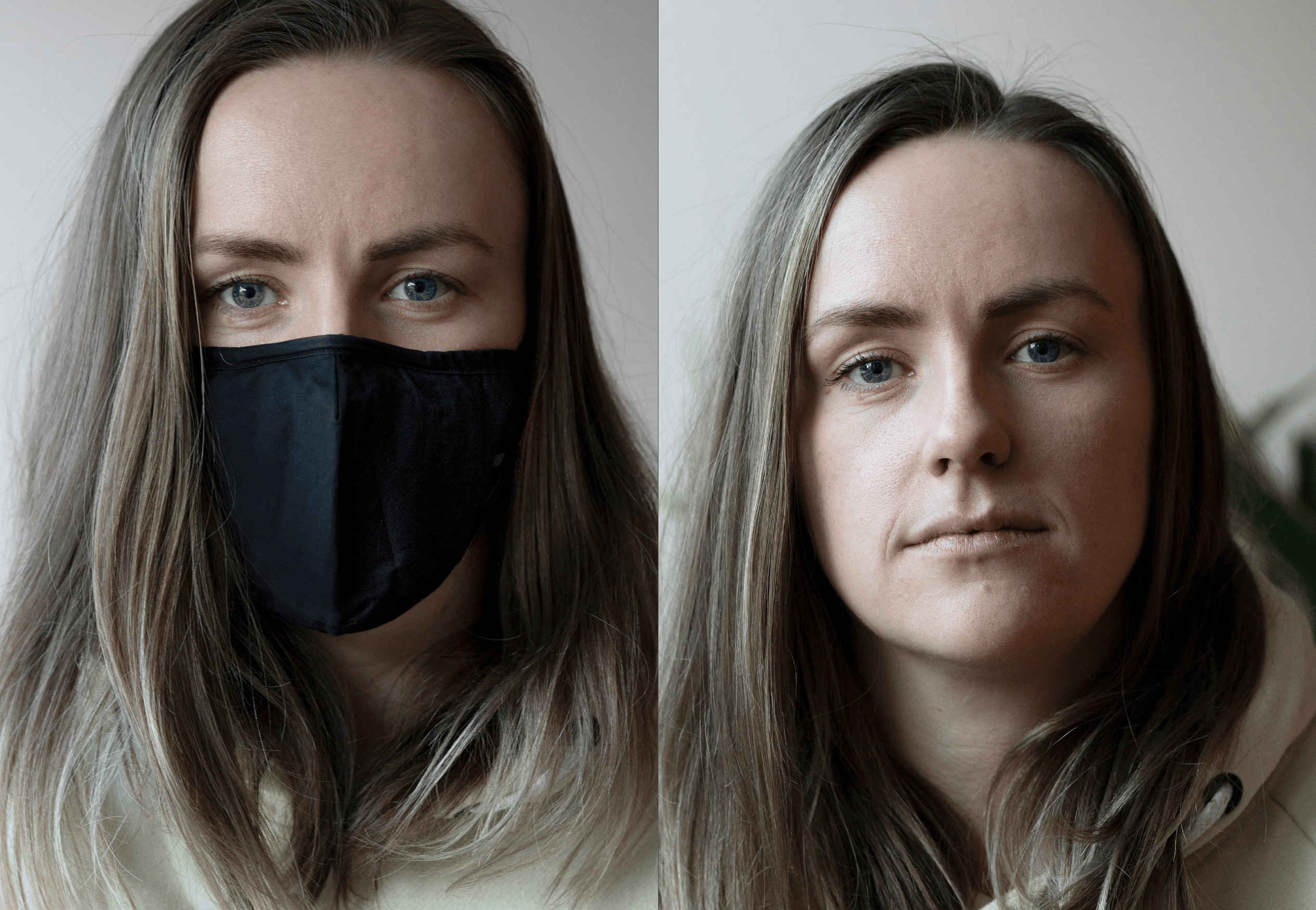 Katrine Lohne med og uten maske