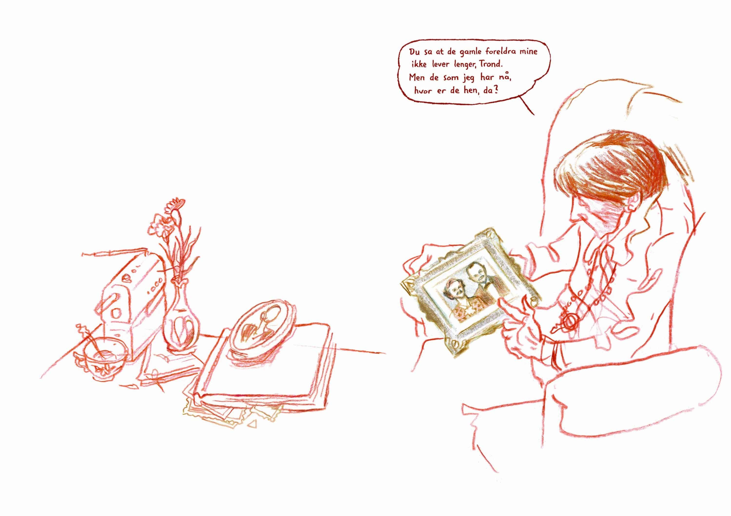 Illustrasjon av Trond Bredesen fra boken Mora mi