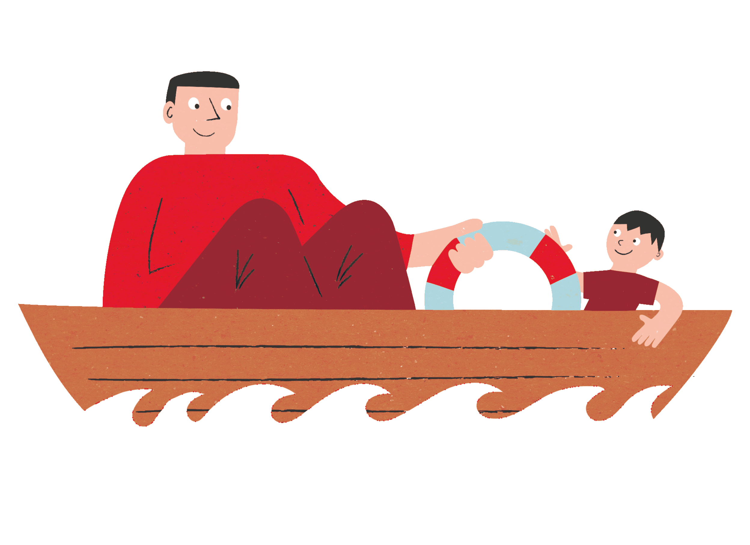 Illustrasjon av far og sønn i båten