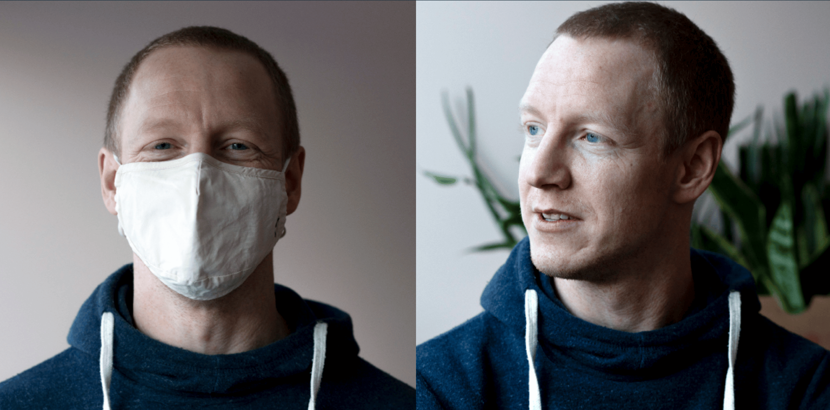 Portretter av Kim André Eknes med og uten maske